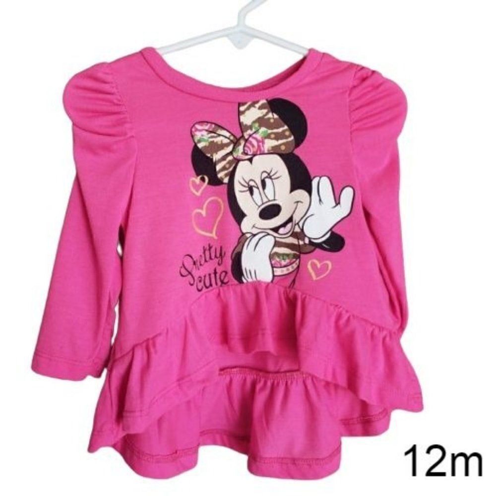 Disney Minnie Mouse Baby Girl Long Sleeve Pink Ruffle Shirt 12 mths Clearance